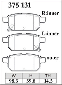 DIXCEL Rear Brake Pads - Suzuki Swift (FZ/AZ) / Vitara (LY) / S-Cross (JY) / Baleno (EW) Pad Shape