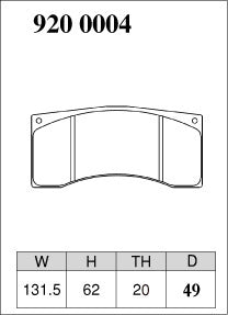 DIXCEL brake pad shape diagram – part number 9200004 – Alcon CAR49 / TA4+ / CRB343 / CRB332 / CAR23 – 20mm