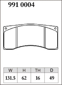 DIXCEL brake pad shape diagram – part number 9910004 – Alcon CAR49 / TA4+, CRB343 / 332, CAR23 (16mm)