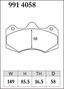 DIXCEL brake pad shape diagram – part number 9914058 – HSV VE/VF with AP Racing CP7040 (4-Piston D58)
