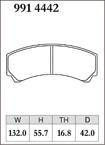 DIXCEL brake pad shape diagram – part number 9914442 – AP Racing CP9449 / CP9450 / CP9451 Calipers (D42)