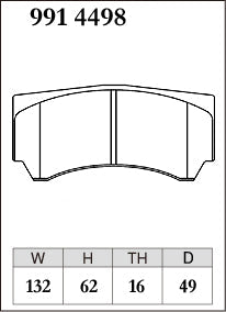 DIXCEL brake pad shape diagram – part number 9914498 – Alcon CAR98 MONO4 (16mm)
