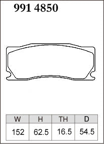 DIXCEL brake pad shape diagram – part number 9914850 – Alcon CAR97 MONO6 (16mm / 54mm)