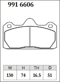 DIXCEL brake pad shape diagram – part number 9916606 – AP Racing CP6602 / CP6606 / CP6627