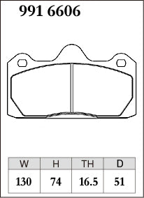 DIXCEL brake pad shape diagram – part number 9916606 – AP Racing CP6602 / CP6606 / CP6627